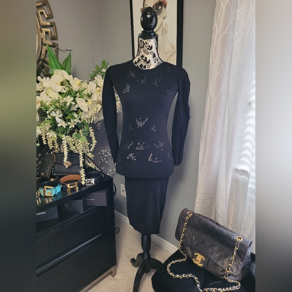 ICONIC McQ by Alexander McQueen Swallow Perforated Stretch-Jersey Dress - Picture 1 of 4